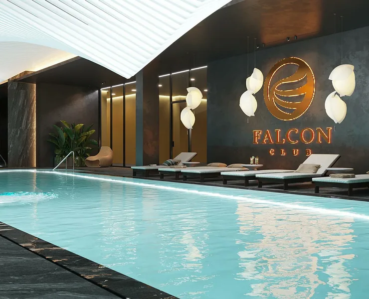 Бассейн акватермальной зоны Falcon Club SPA с лежаками